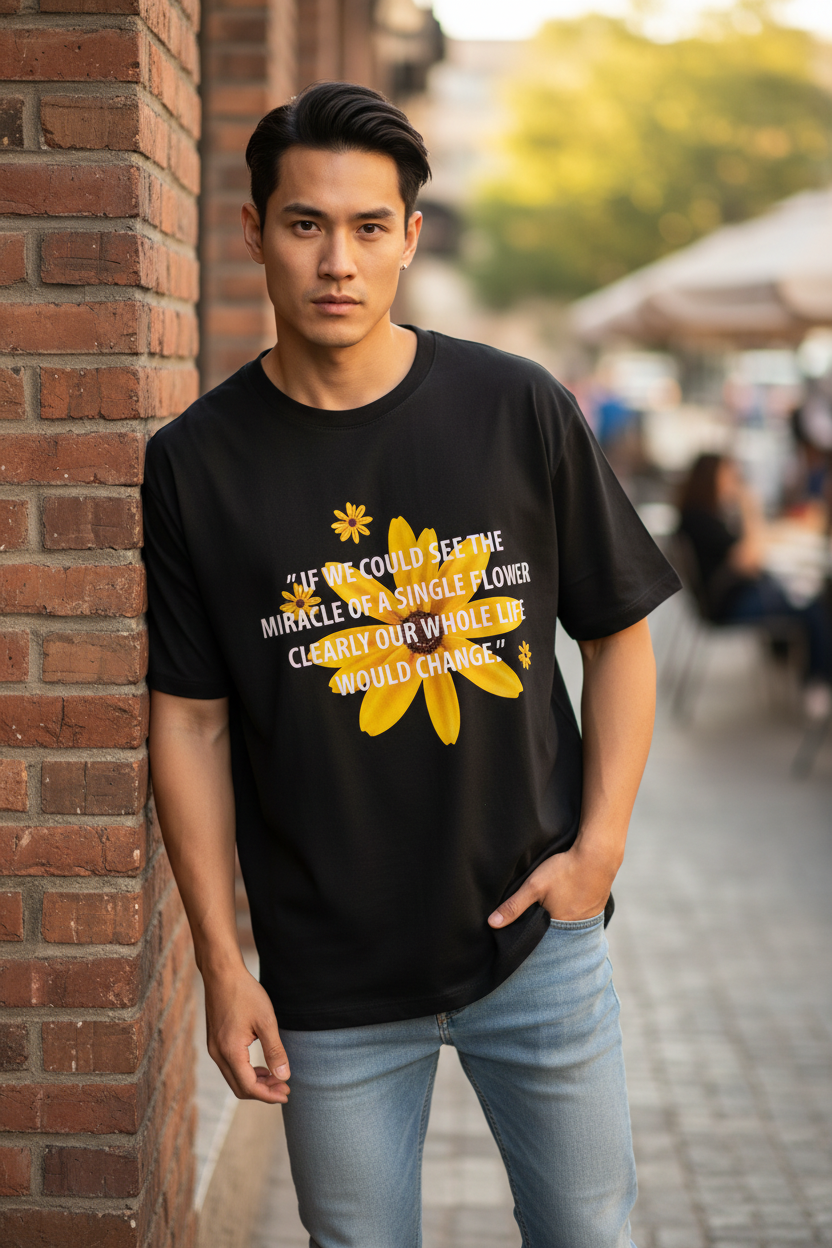 帅气亚洲男模特 黑色向日葵款