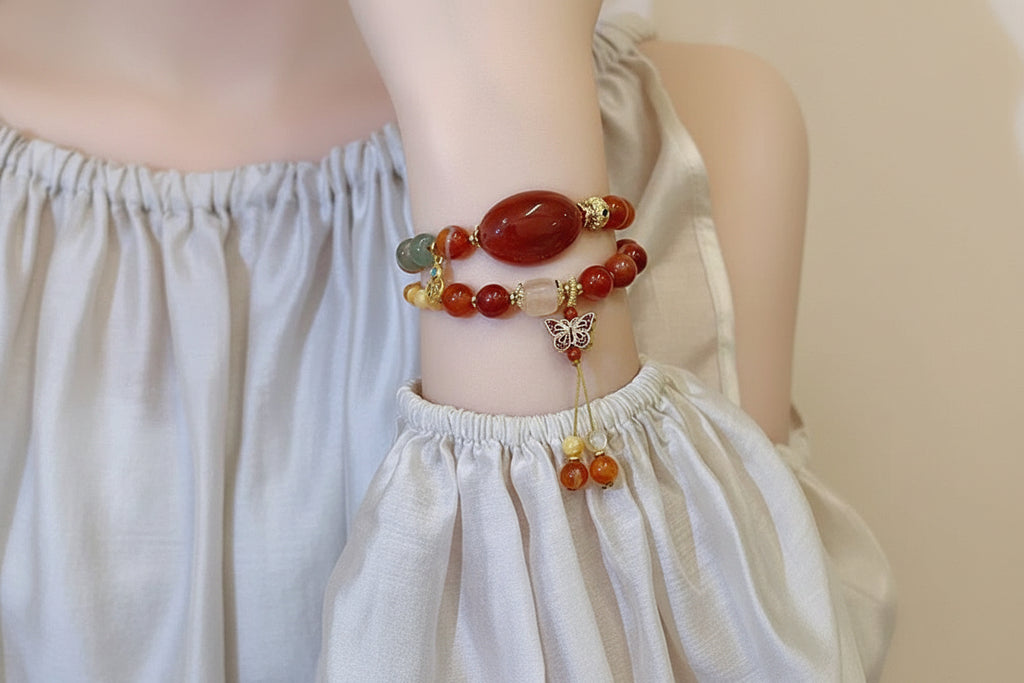 JOSI Crimson Butterfly — Red Agate Layered Bracelet JG620