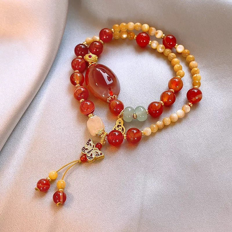 JOSI Crimson Butterfly — Red Agate Layered Bracelet JG620