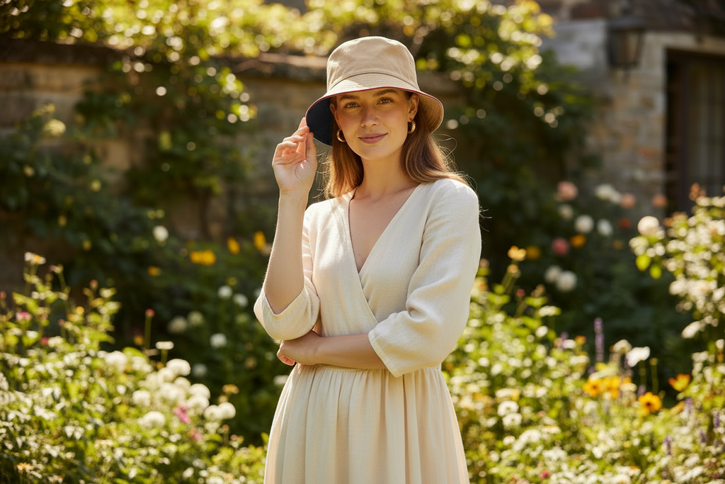 FH0111 Khaki/Navy/Red Trim - Female Model Garden