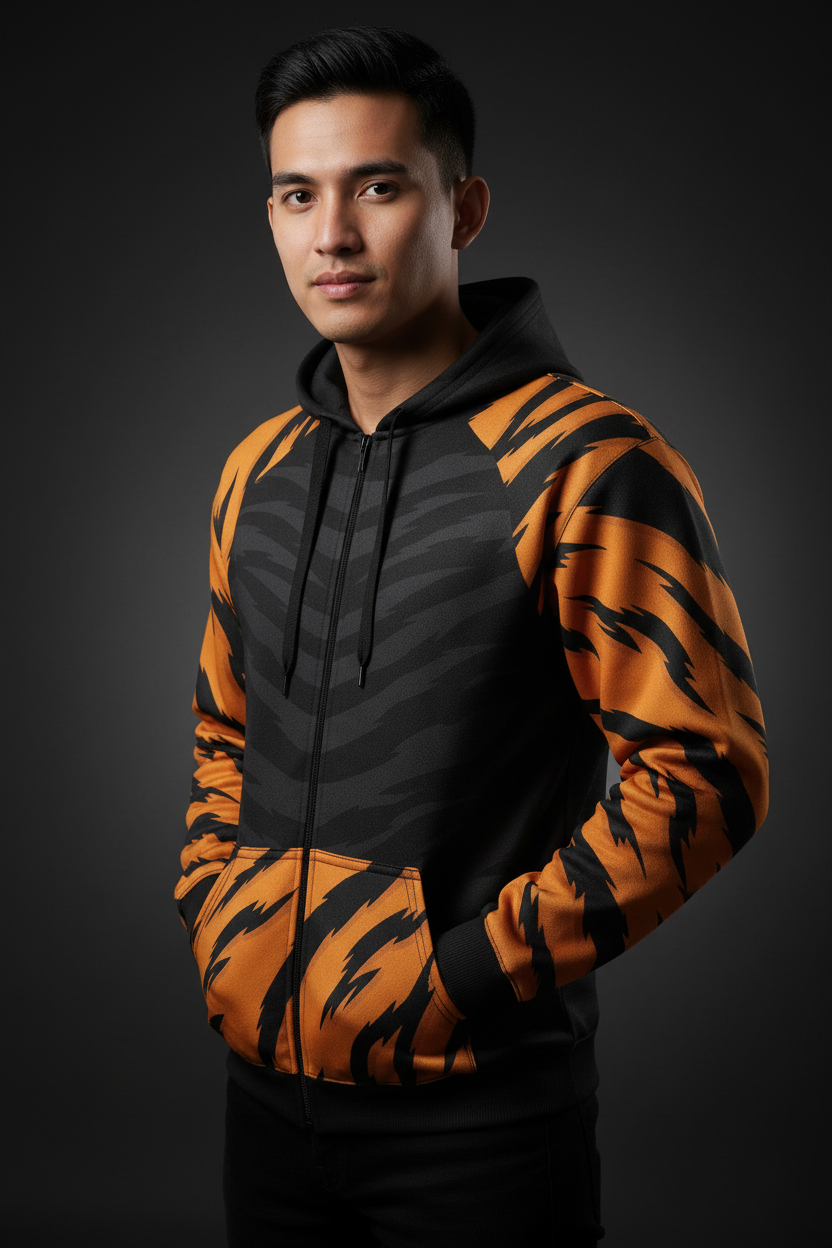 虎纹 Hoodie 正面 巫裔男模 Studio