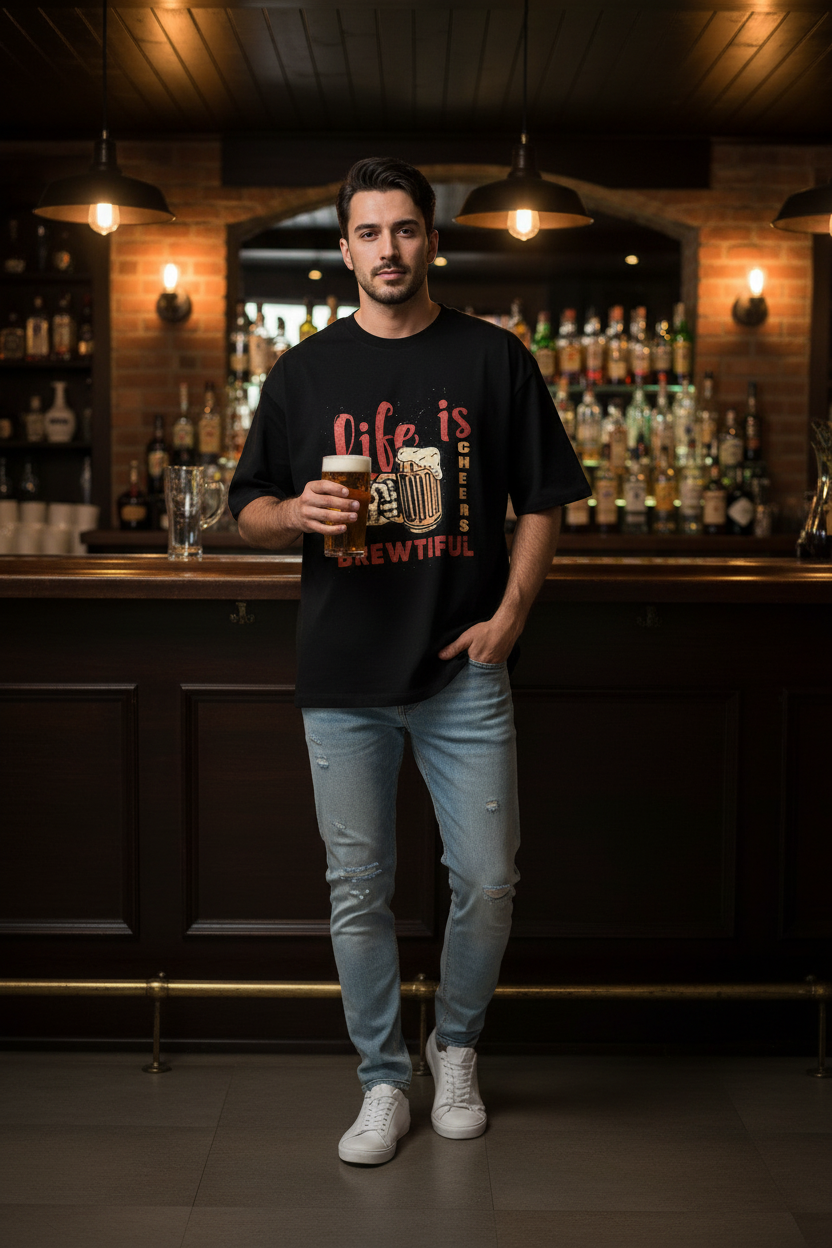 Male Model in Bar with Beer