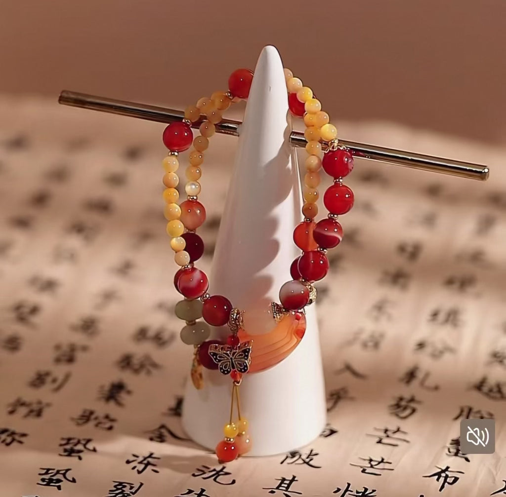 JOSI Crimson Butterfly — Red Agate Layered Bracelet JG620